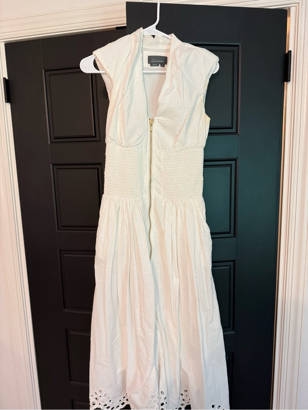 Anthropologie White Eyelet Maxi Dress with Smocked Waist